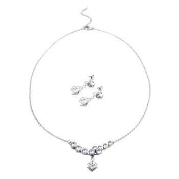 2er-Set Wei&szlig;er Zirkonia Halskette und Ohrringe Edelstahl ca. 4,50 ct