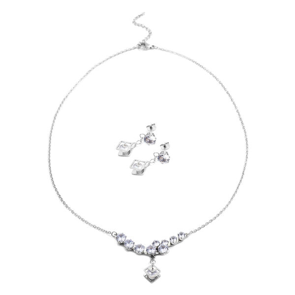 2er-Set Wei&szlig;er Zirkonia Halskette und Ohrringe Edelstahl ca. 4,50 ct