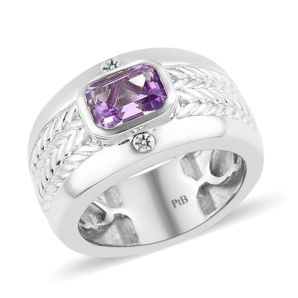 Rosa Amethyst und wei&szlig;er Zirkon-Ring, reines Messing  ca. 1,01 ct image number 4