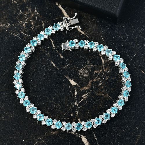 D’joy AA Betroka Blauer Apatit, Weißer Zirkon Armband ca. 20 cm 925 Silber rhodiniert ca. 15,38 ct. image number 1