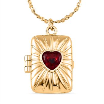 Roter Kristall Medallion Anh&auml;nger mit Kette, ca. 45 cm, Messing