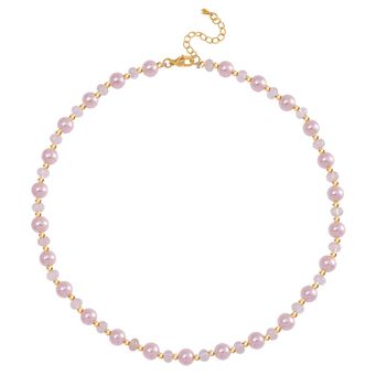 Rosa Muschelkernperle (7-9 mm), Rosenquarz Halskette ca. 45 cm+ 5 cm Extender, vergoldet