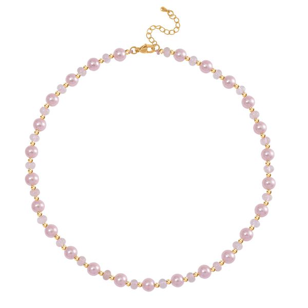 Rosa Muschelkernperle (7-9 mm), Rosenquarz Halskette ca. 45 cm+ 5 cm Extender, vergoldet image number 2