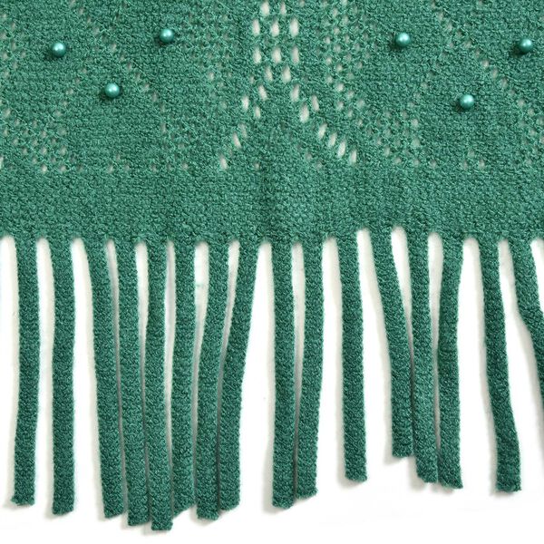 Strickschal mit Quasten und Perlen, Grün image number 2