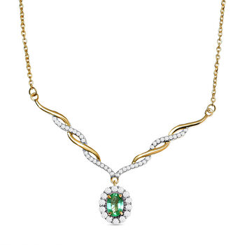 AA &auml;thiopisches Smaragd und wei&szlig;es Zirkon Collier, ca. 45 cm, 925 Silber Gelbgold Vermeil ca. 1.48 ct