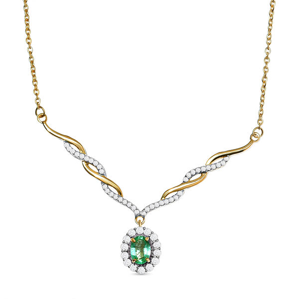 AA &auml;thiopisches Smaragd und wei&szlig;es Zirkon Collier, ca. 45 cm, 925 Silber Gelbgold Vermeil ca. 1.48 ct