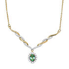 AA äthiopisches Smaragd und weißes Zirkon Collier, ca. 45 cm, 925 Silber Gelbgold Vermeil ca. 1.48 ct