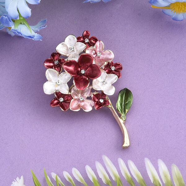 Emaillierte und wei&szlig;e Kristall-Brosche, Floral image number 2