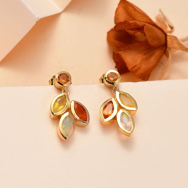 Feueropal, Kanarischer Opal Ohrringe 925 Silber 750 Gelbgold Vermeil ca. 1.07 ct image number 2