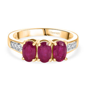D’joy AA Afrikanischer Rubin (Fissure gefüllt), Weißer Zirkon Ring 925 Silber 750 Gelb Vergoldet (Größe 19.00) ca. 2,24 ct