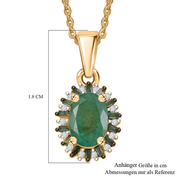 D'Joy Kagem sambischer Smaragd, gr&uuml;ner Diamant und Zirkon Anh&auml;nger mit 50cm Kette - 0,91 ct. image number 7
