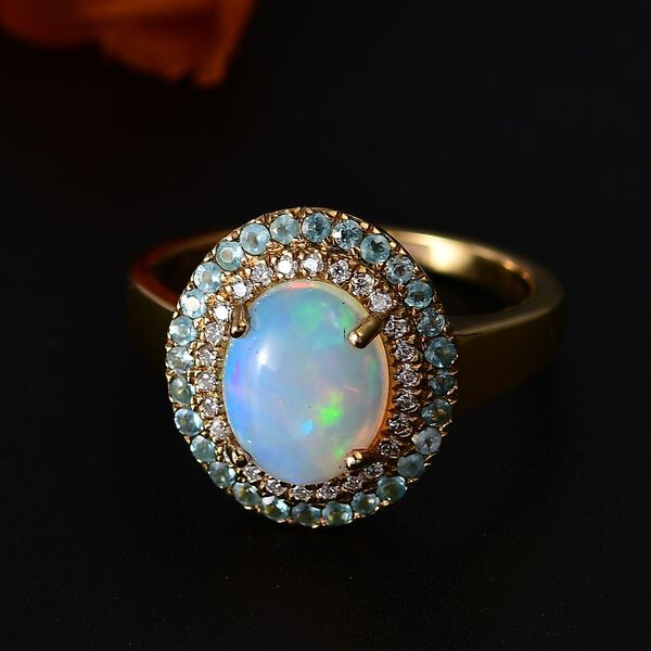 AA Nat&uuml;rlicher, &auml;thiopischer Welo Opal, Paraiba-Apatit und Moissanit-Ring - 3,01 ct. image number 3