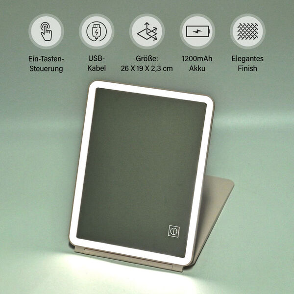 Faltbarer LED-beleuchteter Schminkspiegel, 3 Helligkeitsstufen, Doppelseitige Spiegelfl&auml;chen, Wei&szlig; image number 9