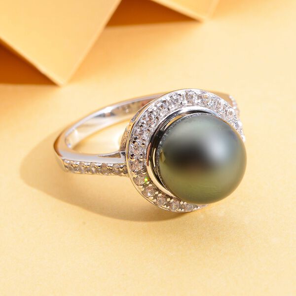 Tahiti-Zuchtperle und wei&szlig;er Zirkon-Ring, , 925 Silber rhodiniert image number 2