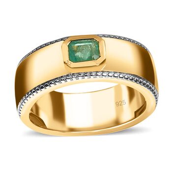 AAA Smaragd Ring, 925 Silber Gelbgold Vermeil, (Gr&ouml;&szlig;e 17.00) ca. 0.45 ct