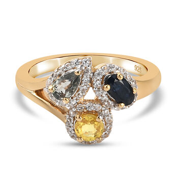 Mehrfarbiger Saphir und Zirkon-Ring, 925 Silber vergoldet (Gr&ouml;&szlig;e 16.00) ca. 1.39 ct