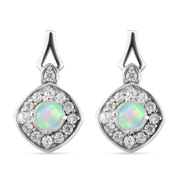 Natürliche, äthiopische Opal und weiße Zirkon-Ohrringe, 925 Silber platiniert ca. 1,66 ct image number 0
