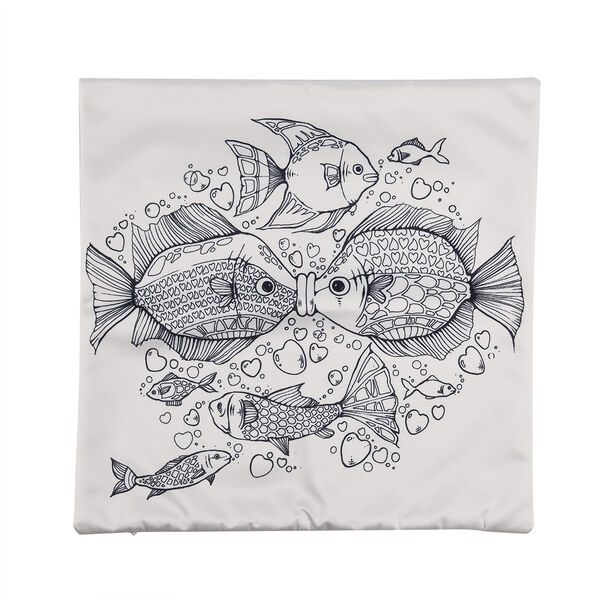 2er-Set, DIY Kissenbezug zum Bemalen mit 8 Textilfarb-Stiften, Größe 45x45 cm, Weiß, Fische image number 4