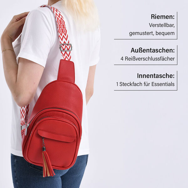 Rot PU Brusttasche und LA MAREY Ombre Chiffon Seiden Schal image number 5