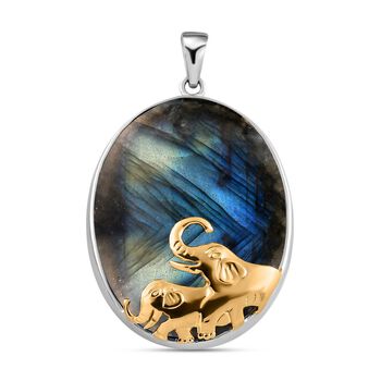 Labradorit Anh&auml;nger 925 Silber bicolor ca. 74,24 ct