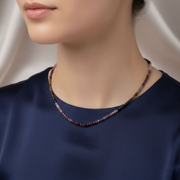 Mehrfarbig-Turmalin Halskette ca. 45 cm 925 Silber ca. 40,00 ct. image number 2