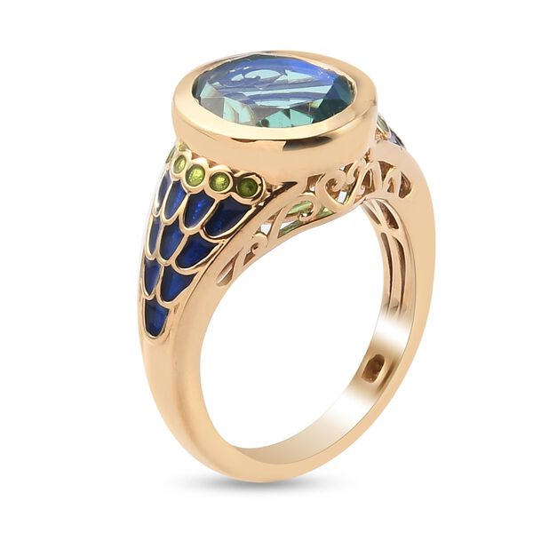 Pfau Triplett Quarz Ring 925 Silber 585 Vergoldet image number 3