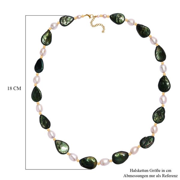 Gef&auml;rbte gr&uuml;ne Jade, Wei&szlig;e S&uuml;&szlig;wasser Perle Halskette ca. 45 cm Edelstahl vergoldet image number 5