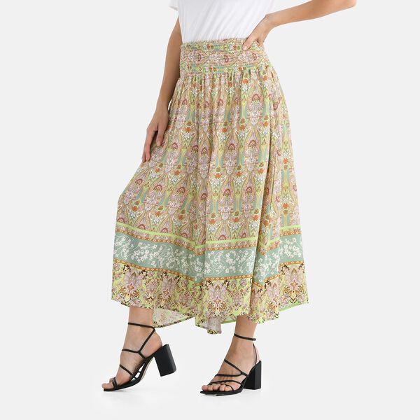 Gesmokte Taillen-Culottes mit Damastmuster, Einheitsgr&ouml;&szlig;e, Gr&uuml;n-Rot image number 3