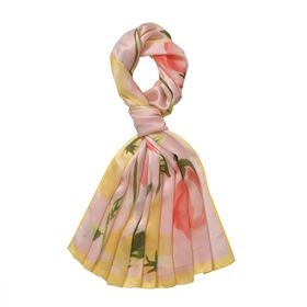 LA MAREY - Seidenschal aus 100% Maulbeerseide, rosa/gelbe Blumen