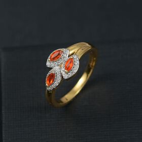 D'joy AA mexikanischer purpurroter Feueropal und Zirkon Ring - 0,40 ct.