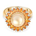 D'joy AA Goldene Südsee Perle, Gelber Saphir Ring, ca. 9-11mm, 925 Silber 750 Gelbgold Vermeil (Größe 19.00)