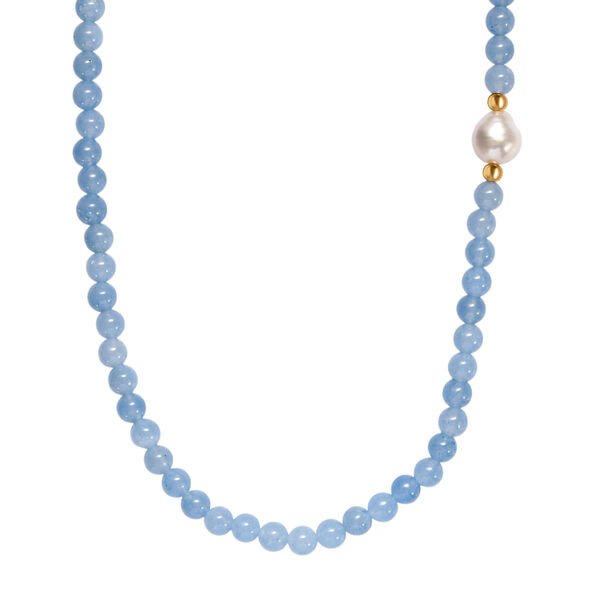 Aquamarin-Perlen und Barockperle Halskette, 45 cm