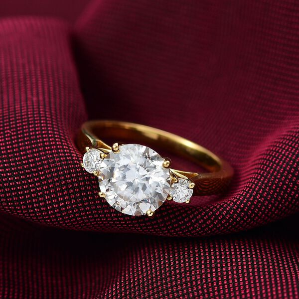 D'Joy 100 Facetten Moissanit Ring 925 Silber 750 Gelbgold Vermeil (Gr&ouml;&szlig;e 19.00) ca. 2,80 ct image number 2