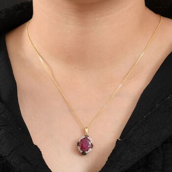 D'Joy Afrikanischer Rubin, roter Diamant und Zirkon Anh&auml;nger mit 50cm Kette - 7,65 ct.