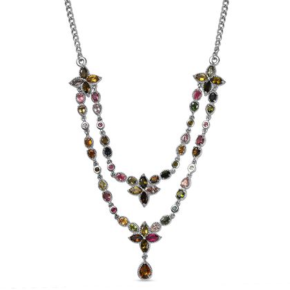 Nat&uuml;rliche mehrfarbige Turmalin-Halskette, ca. 45 cm, 925 Silber platiniert, ca. 8.87 ct