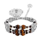 STRADA - Gelbes Tigerauge verstellbare Perlenarmbanduhr mit Legierungsgehäuse und japanischem Uhrwerk, 17-21 cm, Reiner Edelstahl