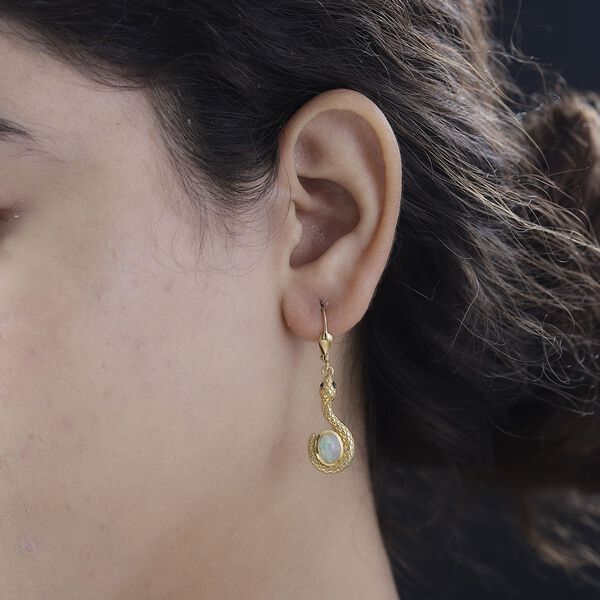 AA Nat&uuml;rlicher, &auml;thiopischer Welo Opal, Schwarzer Spinell Ohrringe 925 Silber 750 Gelbgold Vermeil ca. 0.92 ct image number 4