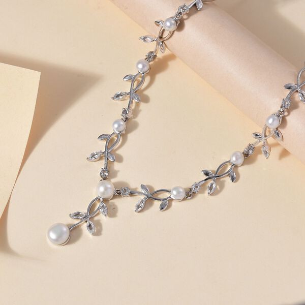 S&uuml;&szlig;wasser Perle und wei&szlig;e Topas-Halskette, 45 cm image number 2