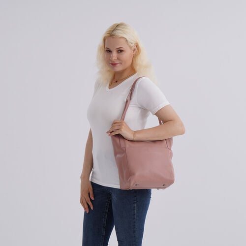 Echtleder-Tote-Bag mit Magnetverschluss-Außentasche und geräumigem Innenfach, 34x14x29 cm, Pink image number 1