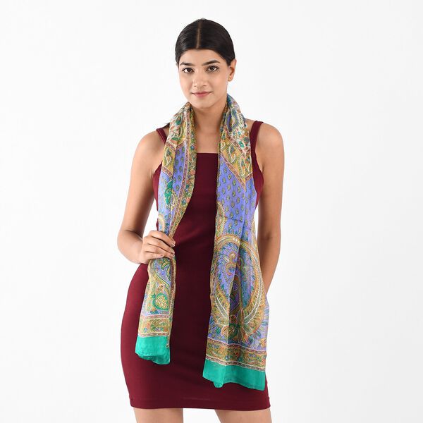 100% satin-Seidenschal, bedruckt mit Kartenmuster, 50x160cm, Gr&uuml;n image number 3