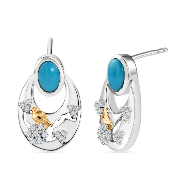 GP - Sleeping Beauty T&uuml;rkis, Kanchanaburi Blauer Saphir Ohrringe 925 Silber Rhodiniert und 750 Gelbgold Vermeil ca. 1,36 ct.