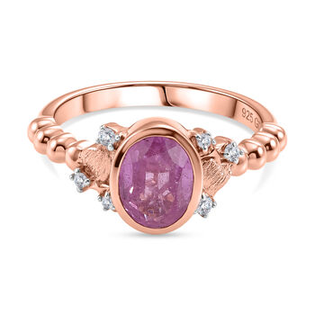 GP Amore Kollektion - Ilakaka Rosa Saphir (Fissure gef&uuml;llt), Wei&szlig;er Zirkon Ring 925 Silber 750 Ros&eacute;gold Vermeil (Gr&ouml;&szlig;e 17.00) ca. 2.50 ct