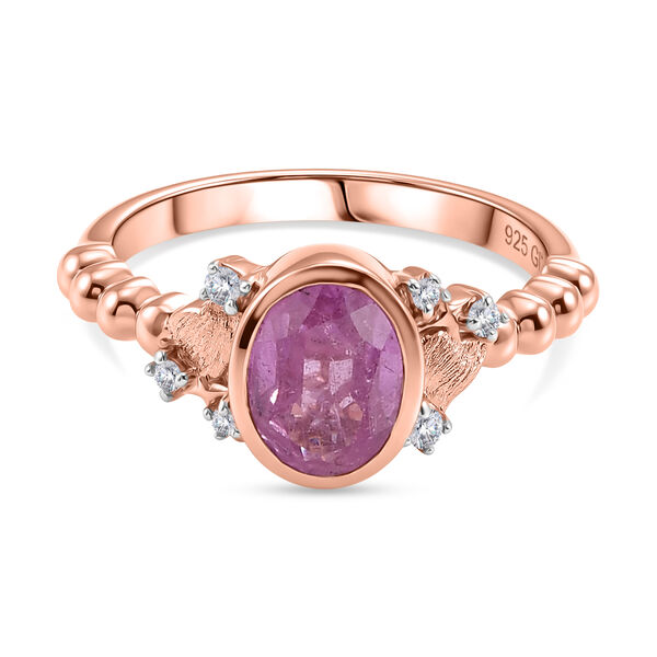 GP Amore Kollektion - Ilakaka Rosa Saphir (Fissure gef&uuml;llt), Wei&szlig;er Zirkon Ring 925 Silber 750 Ros&eacute;gold Vermeil (Gr&ouml;&szlig;e 17.00) ca. 2.50 ct