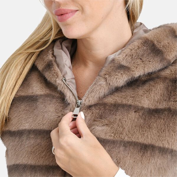 Weste mit Kapuze aus Webpelz, Einheitsgröße, Hellbraun image number 7