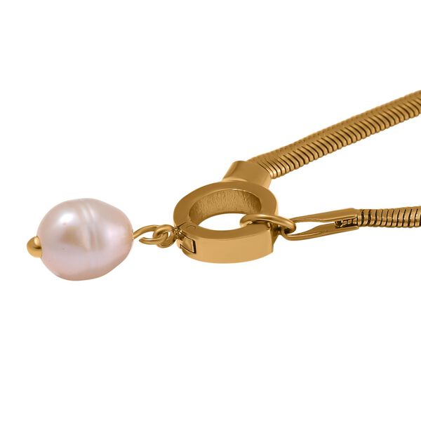 Wei&szlig;e S&uuml;&szlig;wasser Perle Halskette ca. 50 cm Reiner Edelstahl IP-Goldfarbe image number 2