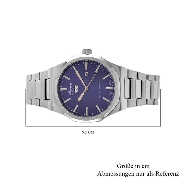 GENOA - Japanisches Uhrwerk, Blaues Sonnenschliff-Zifferblatt mit Balkenindexen, Reiner Edelstahl mit Faltschließe, Bicolor, 20 cm image number 8