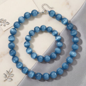 Simuliertes flexibles Apatit blaues Katzenauge Armband und 45+5cm Halskette