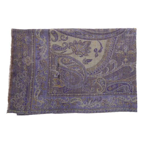 Premium Kollektion - gewebter Schulterschal, Natur Seide und Wolle, Jamawar Design, 70x200 cm, Lavendel image number 5