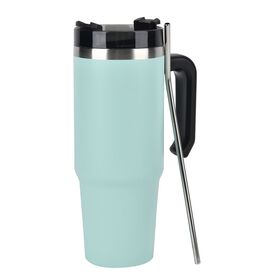 Edelstahlbecher 887 ml mit Strohhalm in Türkis