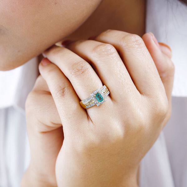 AAA Smaragd und Zirkon Ring- 1,07 ct. image number 3